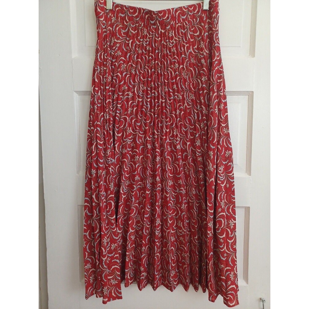 Brick red accordian pleat midi skirt L pull-on trendy sexy librarian 90s career